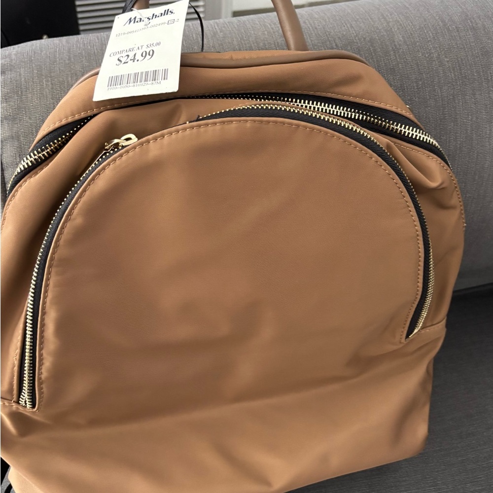 Tan Backpack with Gold Zippers